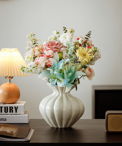 Handmade Water Holding Flower Vases, Modern Flower Vase Centerpiece on Table, Porcelain Flower Vases, Ceramic Bouquet Vases-Silvia Home Craft