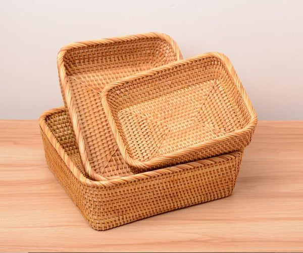 Rectangular Storage Baskets for Pantry, Small Rattan Kitchen Storage Basket, Storage Baskets for Shelves, Woven Storage Baksets-Silvia Home Craft