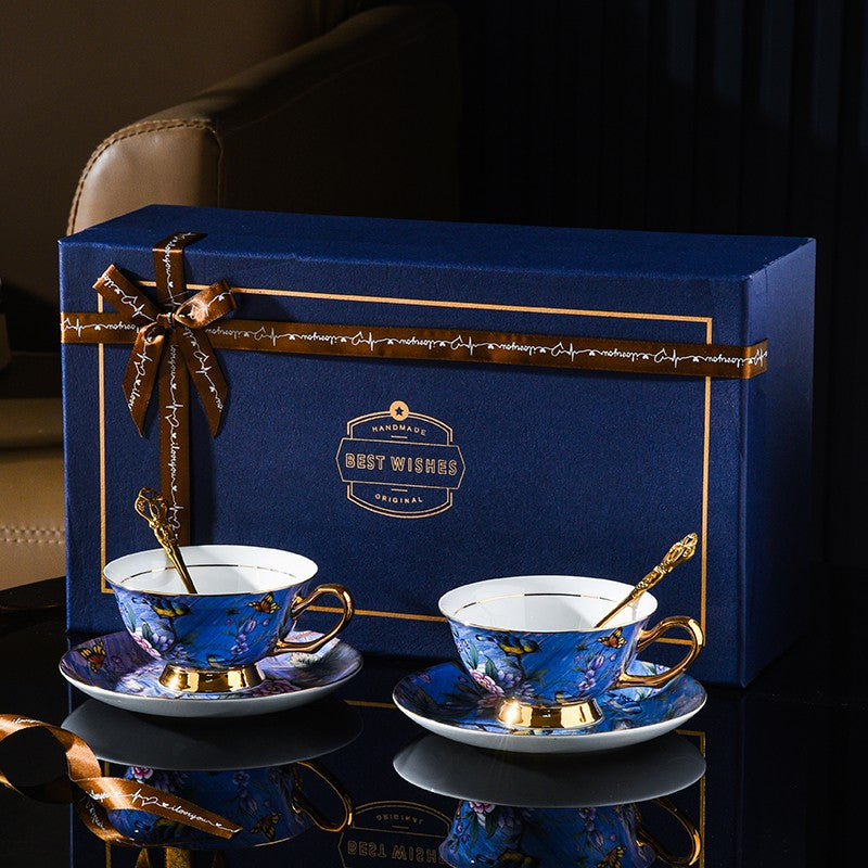 Unique British Tea Cup and Saucer in Gift Box, Blue Bird and Butterfly –  Silvia Home Craft