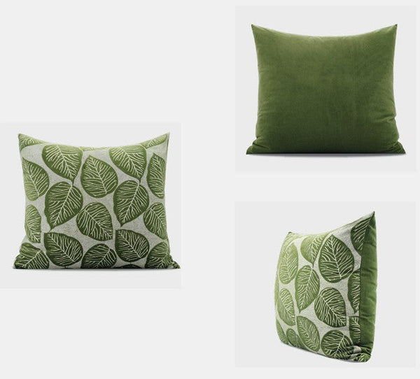 Contemporary Modern Sofa Pillows, Green Leaves Square Modern Throw Pillows for Couch, Simple Decorative Throw Pillows, Large Throw Pillow for Interior Design-Silvia Home Craft