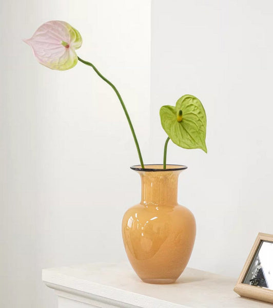 Contemporary Vases for Modern Home Decor, Handmade Liuli Vases, Color Glaze Vase, Yellow Glass Bud Vases, Centerpiece Vases on Table-Silvia Home Craft