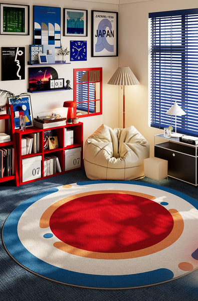 Abstract Contemporary Round Rugs for Dining Room, Modern Rugs for Dining Room, Circular Modern Rugs for Apartment, Geometric Modern Rug Ideas for Living Room-Silvia Home Craft