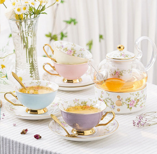 Elegant Ceramic Coffee Cups, Beautiful British Tea Cups, Unique Afternoon Tea Cups and Saucers in Gift Box, Royal Bone China Porcelain Tea Cup Set-Silvia Home Craft