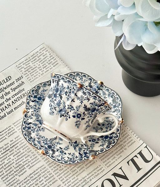 French Style China Porcelain Tea Cup Set, Unique Tea Cup and Saucers, Royal Ceramic Cups, Elegant Vintage Ceramic Coffee Cups for Afternoon Tea-Silvia Home Craft