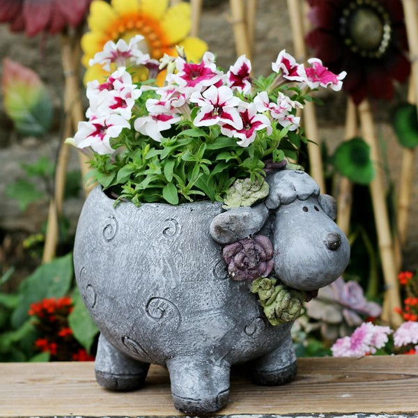 Lovely Sheep Statue for Garden, Sheep Flower Pot, Animal Statue for Garden Courtyard Ornament, Villa Outdoor Decor Gardening Ideas-Silvia Home Craft