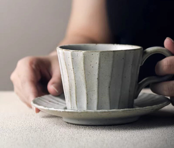 Unique Tea Cup and Saucer, Modern Tea Cup Set for Traditional Afternoon Tea, Handmade Pottery Coffee Cup, Creative Ceramic Coffee Cup with Saucer-Silvia Home Craft