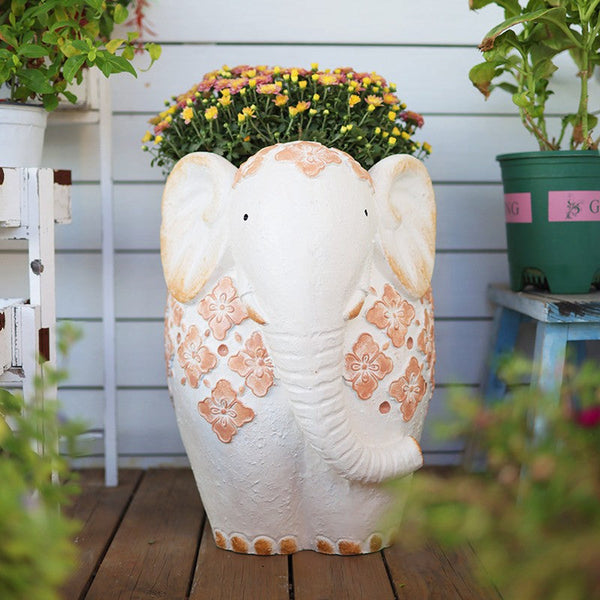 Animal Statue for Garden Ornaments, Oversized Modern Garden Flower Pot, Extra Large Elephant Garden Flowerpots, Resin Statue for Garden, Villa Outdoor Garden Flower Pots-Silvia Home Craft