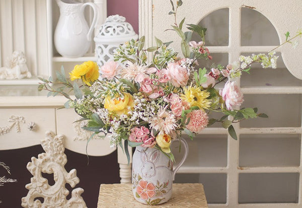Artificial Floral for Living Room, Large Bunch of Romantic Flowers for Bedroom, Table Centerpiece, Beautiful Flower Arrangement Ideas for Interior Design-Silvia Home Craft