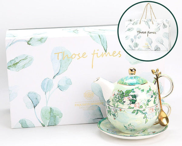 Vintage Style Stackable Tea Pot Set, English Style Tea Pot and Cup Set, Ceramic Tea Pot with Integrated Cup, Mother-and-Baby Teapot with Matching Saucer-Silvia Home Craft