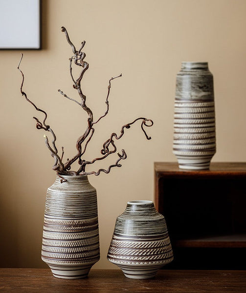 Modern Bouquet Flower Vases, Centerpiece on Dining Table, Handmade Pottery Flower Vases Urn, Water Holding Flower Vases, Large Flower Vase on Table-Silvia Home Craft