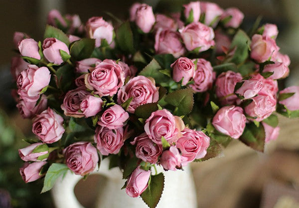 Artificial Flowers for Living Room, 12 Branches of Pink Rose Flowers, Pink Rose Flower in Vase, Real Touch Flowers, Simple Flower Arrangement Ideas for Home Decoration-Silvia Home Craft