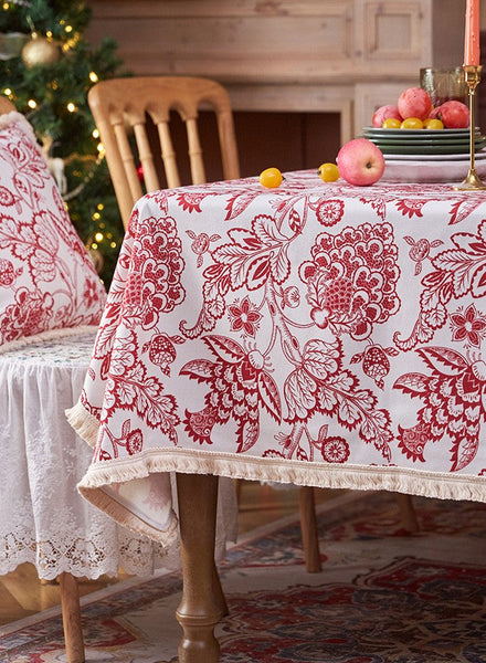 Flower Pattern Tablecloth for Holiday Decoration, Square Tablecloth for Round Table, Large Cotton Rectangle Tablecloth for Home Decoration, Farmhouse Table Cloth Dining Room Table-Silvia Home Craft