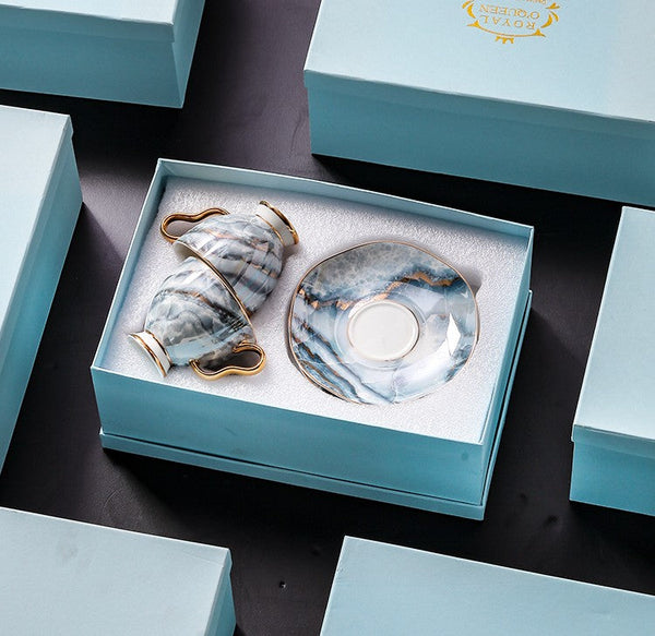 Elegant Ceramic Coffee Cups, 6.8 oz Tea Cup and Saucer in Gift Box as Birthday Gift, Beautiful British Tea Cups, Royal Porcelain Tea Cup Set-Silvia Home Craft
