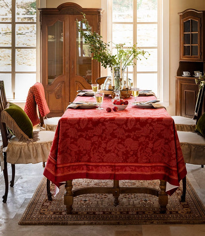 Christmas Table Cloth, Wedding Tablecloth, Red Flower Pattern Tablecloth for Home Decoration, Rectangle Tablecloth for Dining Room Table, Square Tablecloth-Silvia Home Craft