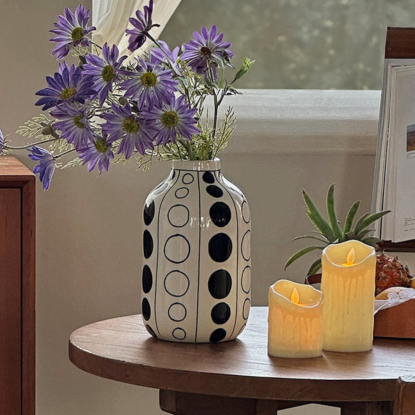 Small Flower Vases on Table, Ceramic Bud Vases, Black and White Polka Dot Flower Vase, Modern Porcelain Flower Vases, Handmade Water Holding Flower Vases-Silvia Home Craft