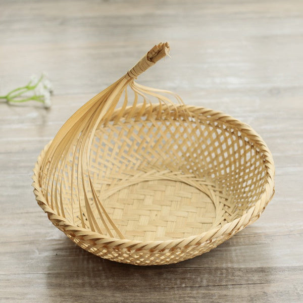 Lovely Cute Picnic Food Basket, Bamboo Basket for Food, Natural Fruit Basket Kitchen Storage Baskets, Natural Hand-woven Bamboo Basket-Silvia Home Craft