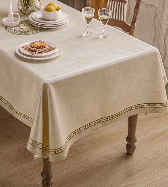 Cream Color Table Cover for Dining Room Table, French Style Tablecloth for Dining Table, Modern Rectangle Tablecloth for Oval Table-Silvia Home Craft
