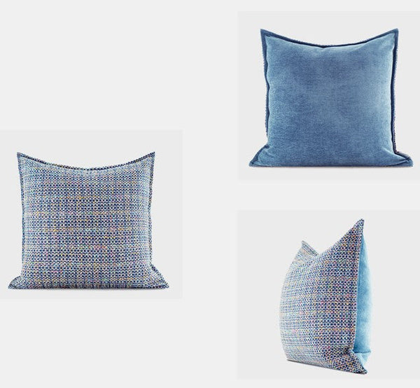 Modern Sofa Pillows, Large Abstract Blue Decorative Throw Pillows, Contemporary Square Modern Throw Pillows for Couch, Simple Throw Pillow for Interior Design-Silvia Home Craft