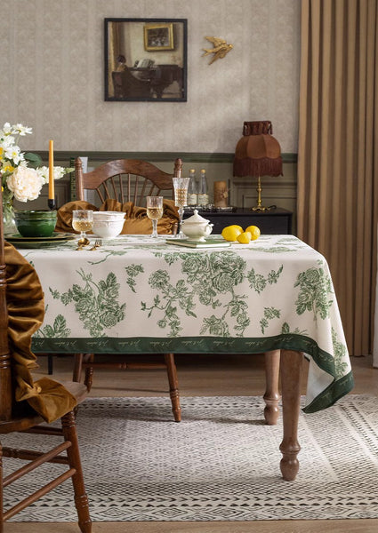 Chenille Flower Tablecloth for Dining Table, Elegant French Style Table Cover for Dining Room Table, Modern Rectangle Tablecloth for Oval Table-Silvia Home Craft
