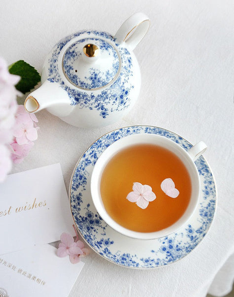 British Style Porcelain Teapot with Matching Cup and Saucer in Gift Box, Ceramic Tea Pot with Integrated Cup, Stackable Teapot and Cup Set, Mother-and-Baby Teapot with Matching Saucer-Silvia Home Craft