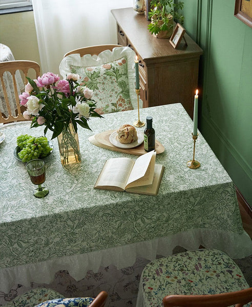 Natural Spring Farmhouse Table Cloth, Extra Large Rectangle Tablecloth for Dining Room Table, Flower Pattern Cotton Tablecloth, Square Tablecloth for Round Table-Silvia Home Craft