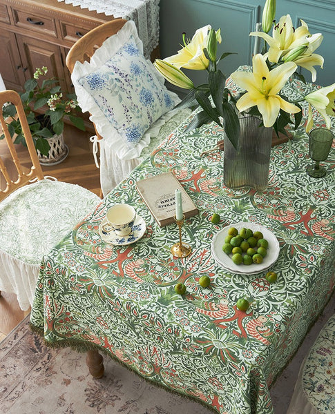 Green Flower Pattern Tablecloth for Home Decoration, Large Square Tablecloth for Round Table, Extra Large Rectangle Tablecloth for Dining Room Table-Silvia Home Craft