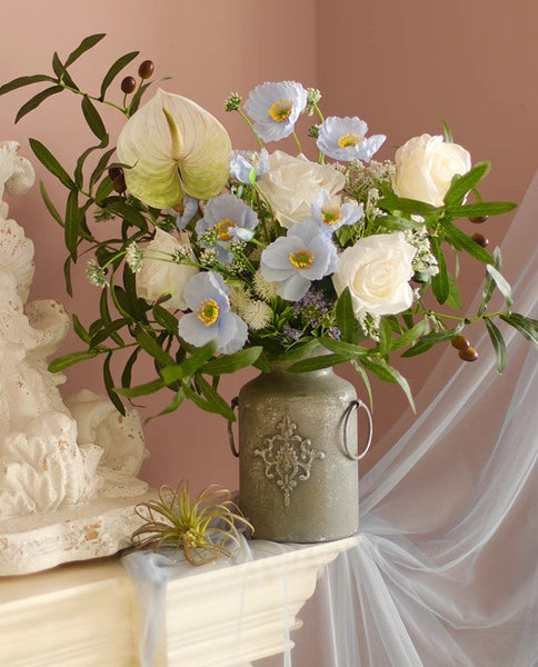 Large Bunch of Romantic Flowers, Table Centerpiece, Beautiful Spring Flower Arrangement for Home Decoration, Real Touch Artificial Floral for Living Room-Silvia Home Craft