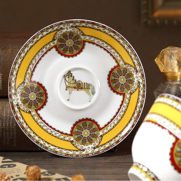Handmade Beautiful British Tea Cups, Creative Porcelain Tea Cup Saucer Set, Yellow Royal Ceramic Coffee Cups, 6.8 oz Tea Cup and Saucer-Silvia Home Craft
