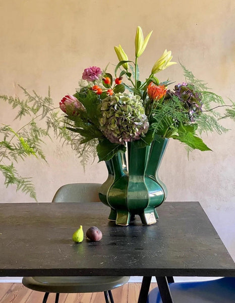 Unique Handmade Modern Flower Vase, Centerpiece Ceramic Bouquet Vases, Contemporary Vases on Dining Table, Green Porcelain Vases for Modern Home Decor-Silvia Home Craft