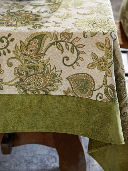 Extra Large Modern Tablecloth Ideas for Dining Room Table, Green Flower Pattern Table Cover for Kitchen, Outdoor Picnic Tablecloth, Rectangular Tablecloth for Round Table-Silvia Home Craft