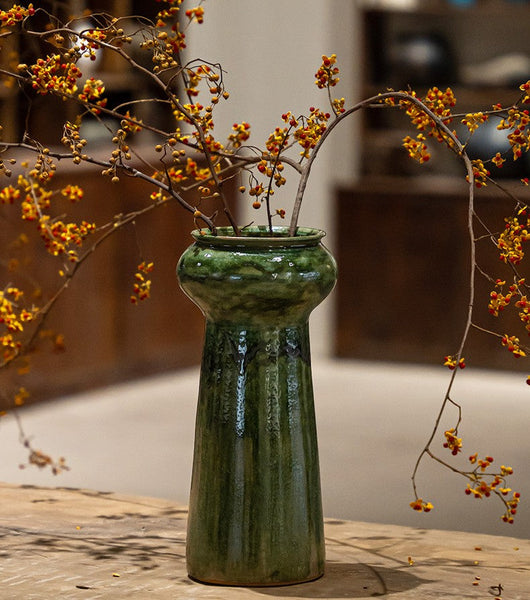 Porcelain Flower Vases, Ceramic Bouquet Vases, Green Flower Vases on Table, Dining Table Centerpiece, Handmade Water Holding Flower Vase-Silvia Home Craft