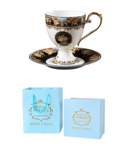 Royal Porcelain Tea Cup Saucer Set, 8 oz Tea Cup and Saucer in Gift Box as Birthday Gift, Elegant Ceramic Coffee Cups, Beautiful British Tea Cups-Silvia Home Craft
