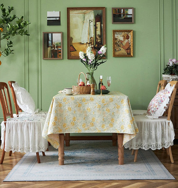 Natural Spring Farmhouse Table Cloth, Large Modern Rectangle Tablecloth for Dining Room Table, Square Tablecloth for Round Table, Flower Pattern Tablecloth-Silvia Home Craft