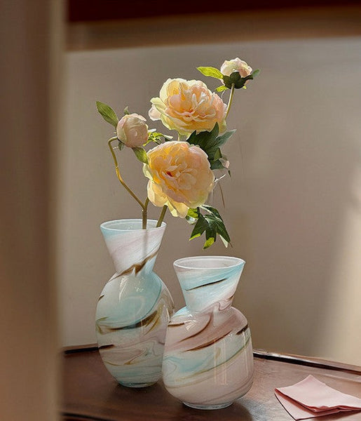 Cute Handmade Glass Vases, Vintage Small Glass Flower Vases, Flower Vases on Table, Modern Glass Vases for Flowers-Silvia Home Craft