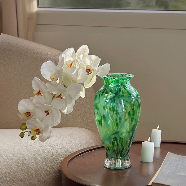 Large Green Glass Flower Vases, Modern Glass Flower Vases, Water Holding Flower Vases, Handmade Flower Vases on Table-Silvia Home Craft