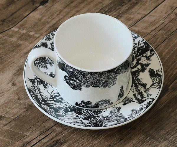 Royal Ceramic Cups, Elegant Ceramic Coffee Cups, 6.8 oz Tea Cup and Saucer in Gift Box, Zebra Jungle Porcelain Tea Cup Saucer Set-Silvia Home Craft