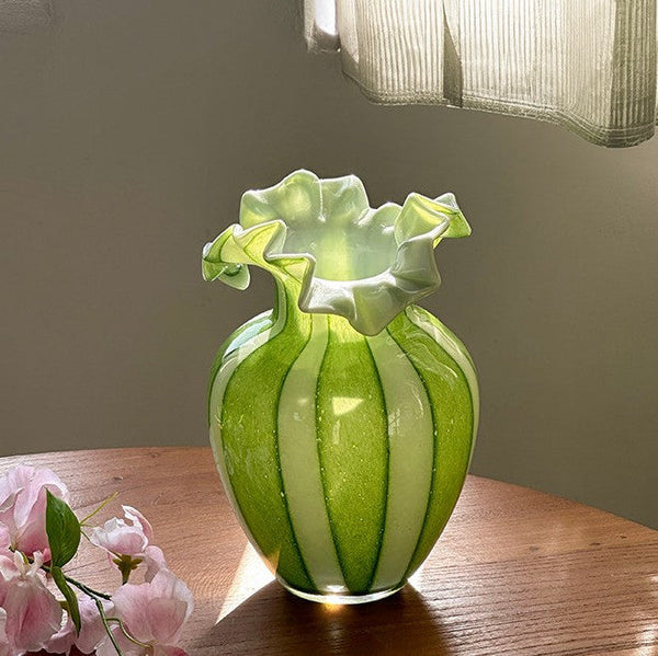 Modern Glass Flower Vases, Green Glass Flower Vases, Bud Vases, Water Holding Flower Vases, Handmade Flower Vases on Table-Silvia Home Craft