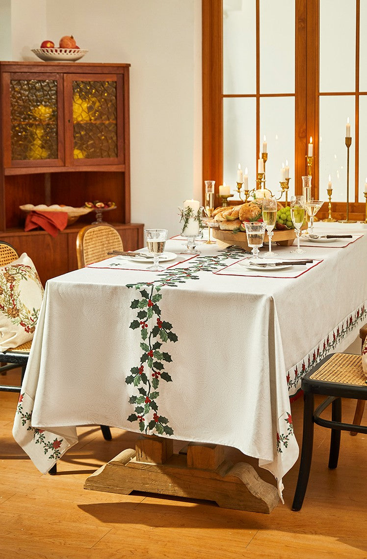 Modern Rectangle Tablecloth for Dining Room Table, Flower Pattern Tablecloth for Home Decoration, Square Tablecloth, Farmhouse Table Cloth, Christmas Tablecloth-Silvia Home Craft
