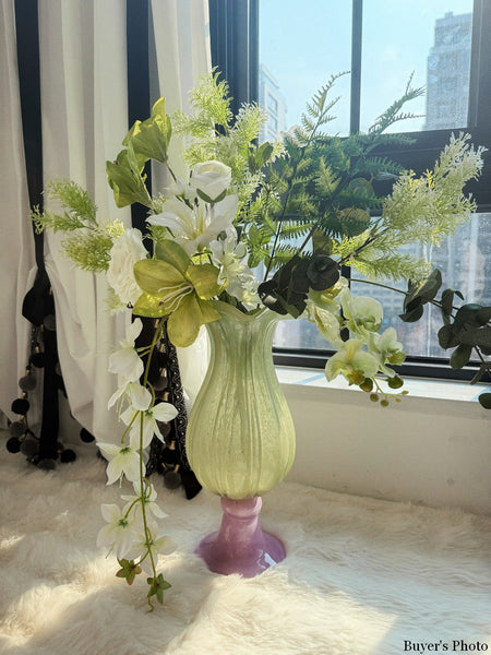 Modern Glass Vase for Flowers, Mid Century Glass Vases, Handmade Modern Vases for Living Room, Unique Decorative Glass Vase, Centerpiece Contemporary Vases on Table-Silvia Home Craft