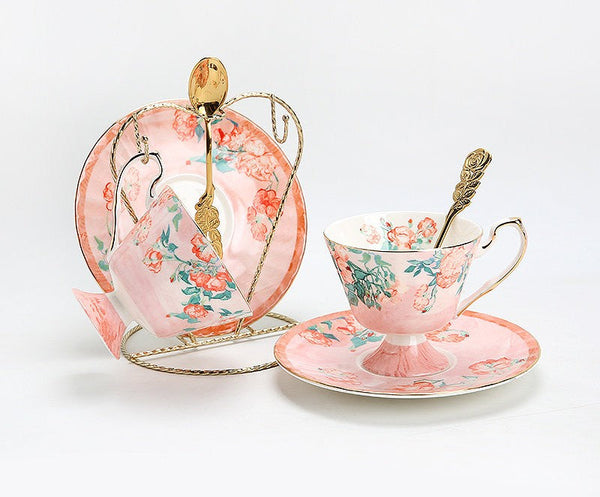 Luxury Tea Cup with Saucer, Elegant Coffee Cup, Porcelain Tea cups, Ceramic Tea Cup Set, British Tea Cup Set, Afternoon Tea Cup with Saucer Set-Silvia Home Craft