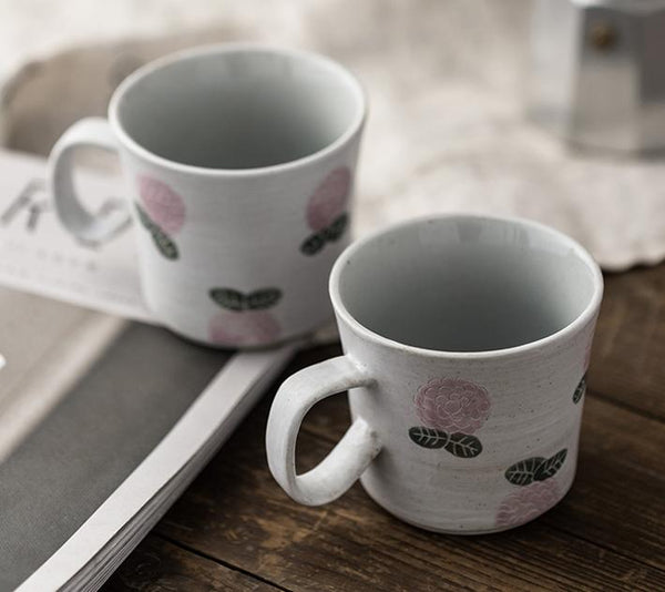 Handmade Pottery Coffee Cup, 10 oz Rose Ceramic Coffee Mug, Cappuccino Coffee Cup, Tea Cup-Silvia Home Craft
