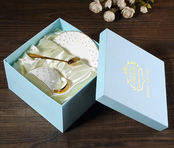 Elegant Ceramic Tea Cups, 6.8 oz Tea Cup and Saucer in Gift Box as Birthday Gift, Beautiful British Tea Cups, Creative Porcelain Tea Cup Set-Silvia Home Craft