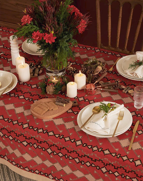 Red Christmas Holiday Tablecloth for Oval Table, Large Modern Rectangle Tablecloth for Dining Room Table, Square Table Covers for Kitchen, Farmhouse Table Cloth for Round Table-Silvia Home Craft