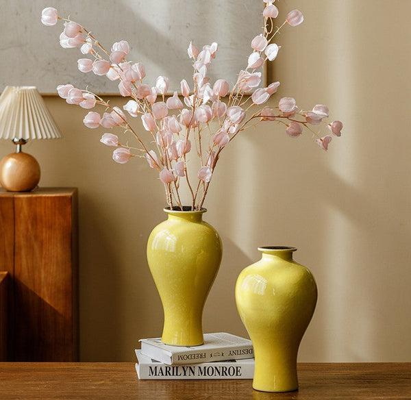 Handmade Water Holding Flower Vase, Yellow Flower Vases on Table, Ceramic Bud Vases, Porcelain Flower Vases-Silvia Home Craft