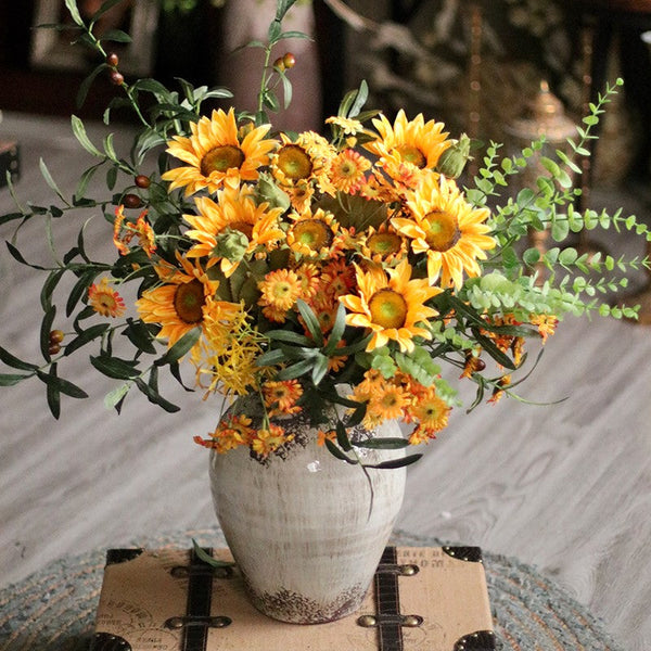 Large Bunch of Yellow Sunflowers, Unique Floral Arrangement for Home Decoration, Table Centerpiece, Real Touch Artificial Flowers for Living Room-Silvia Home Craft