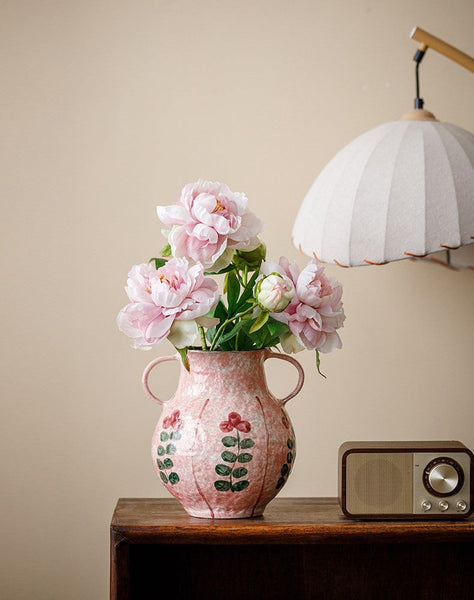 Handmade Water Holding Flower Vases, Rustic Pottery Flower Vases, Small Flower Vases on Table, Pink Bud Vases-Silvia Home Craft