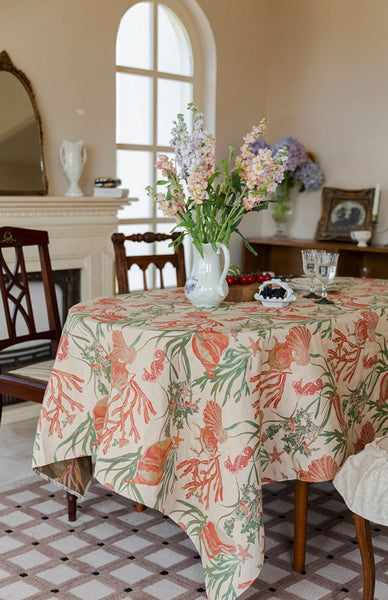 Sea Shell Pattern Tablecloth, Large Modern Rectangle Tablecloth for Dining Room Table, Square Tablecloth, Farmhouse Table Cloth, Wedding Tablecloth-Silvia Home Craft