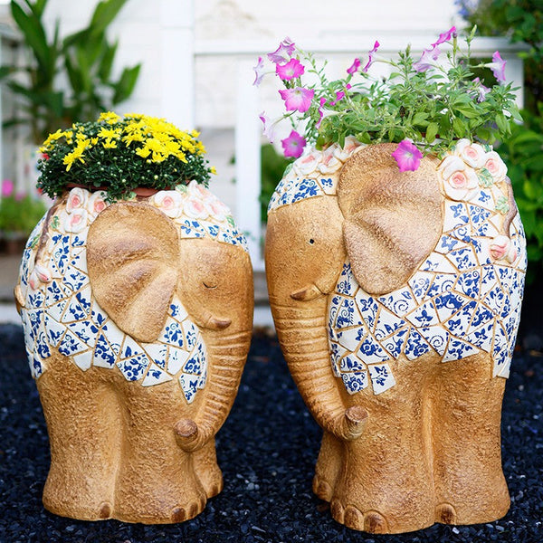 Modern Outdoor Garden Flower Pots, Extra Large Elephant Garden Flowerpots, Oversized Garden Flower Pot, Animal Statue for Garden Ornaments, Large Resin Statue for Garden-Silvia Home Craft