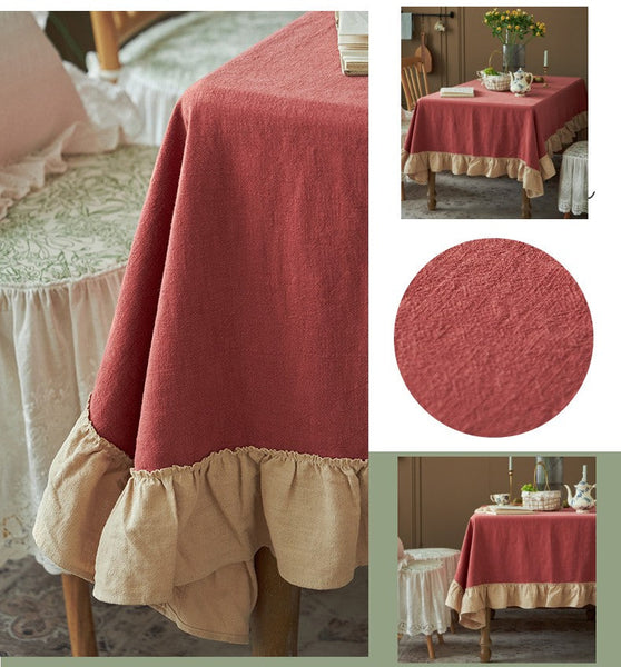 Square Tablecloth for Round Table, Red Modern Table Cloth, Ramie Tablecloth for Home Decoration, Extra Large Rectangle Tablecloth for Dining Room Table-Silvia Home Craft