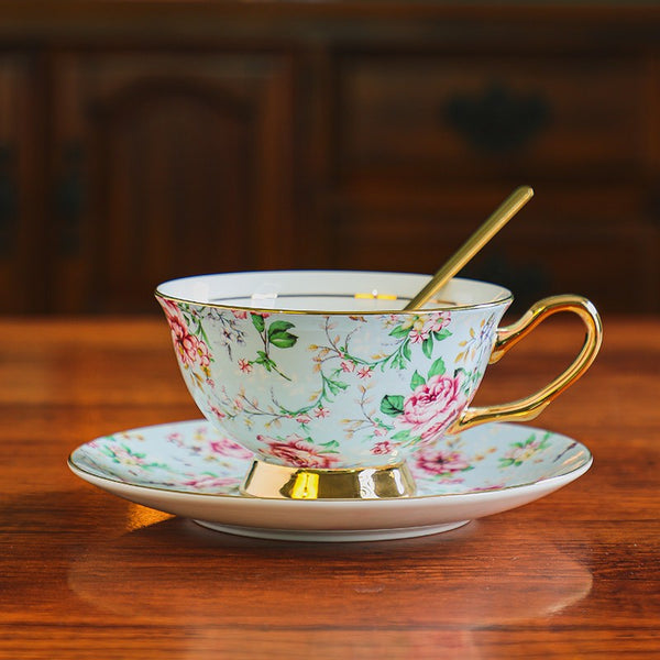 Porcelain Tea Cup and Saucer Set, Elegant British Ceramic Coffee Cup with Saucer, Floral British Tea Cup and Saucer in Gift Box-Silvia Home Craft